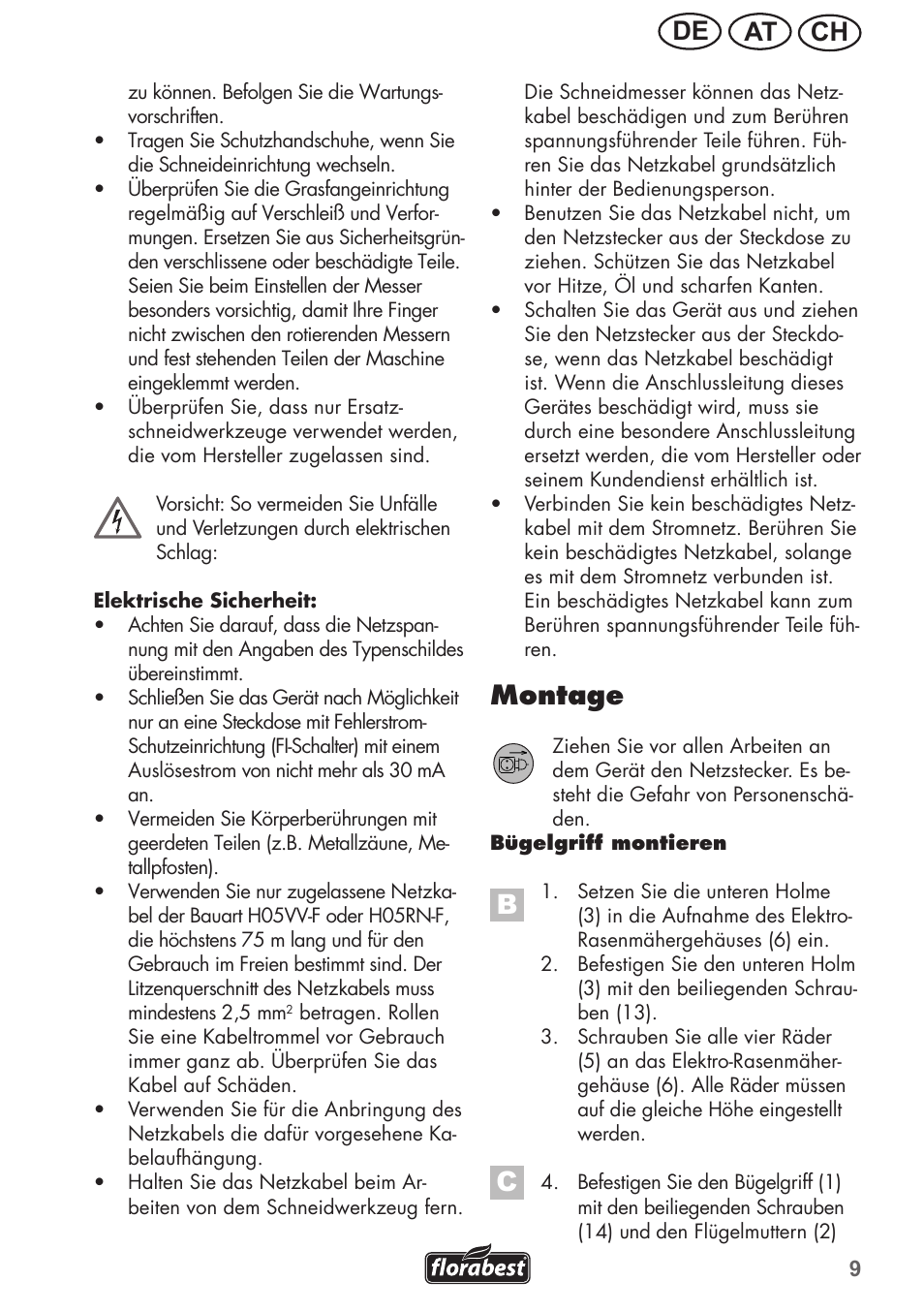 Ch at de, Montage | Florabest FRM 1200 B3 User Manual | Page 9 / 60