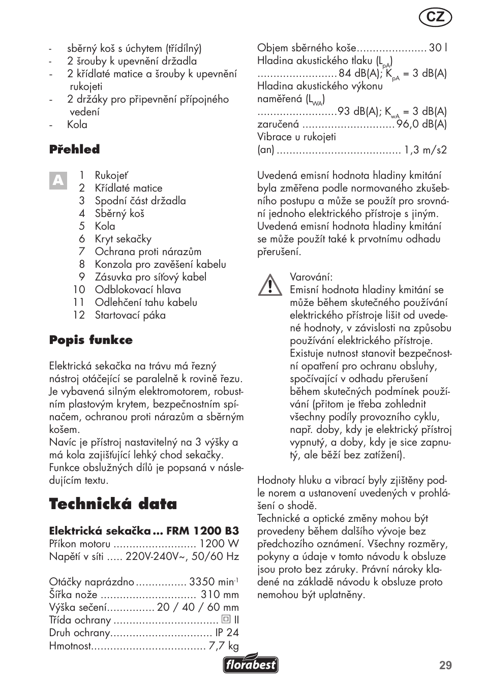 Technická data | Florabest FRM 1200 B3 User Manual | Page 29 / 72