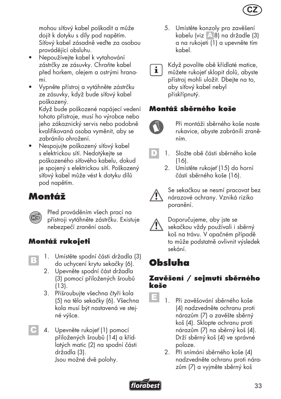 Montáž, Obsluha | Florabest FRM 1200 B3 User Manual | Page 33 / 72