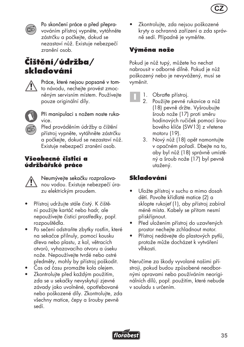 Čištění/údržba/ skladování | Florabest FRM 1200 B3 User Manual | Page 35 / 72