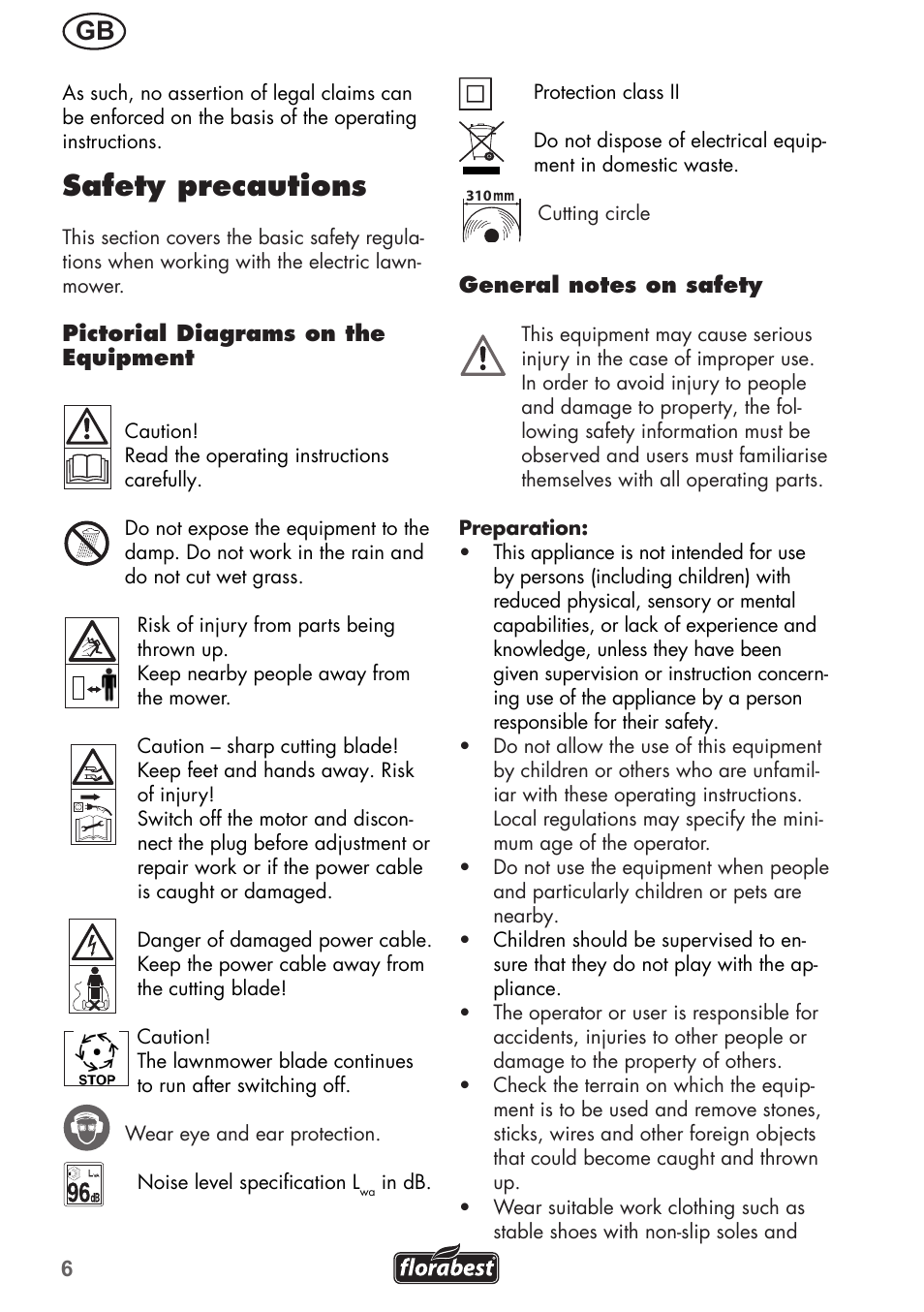 Safety precautions | Florabest FRM 1200 B3 User Manual | Page 6 / 72