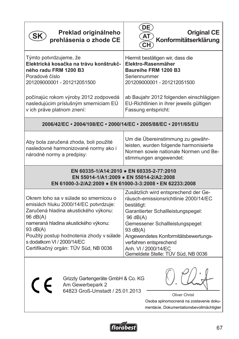 De at ch | Florabest FRM 1200 B3 User Manual | Page 67 / 72