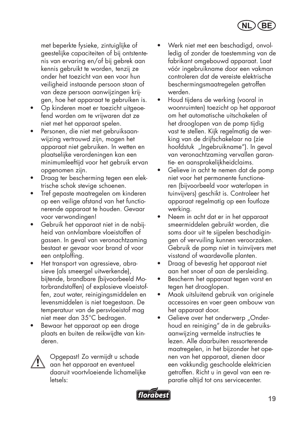 Be nl | Florabest FRP 350 C2 User Manual | Page 19 / 56