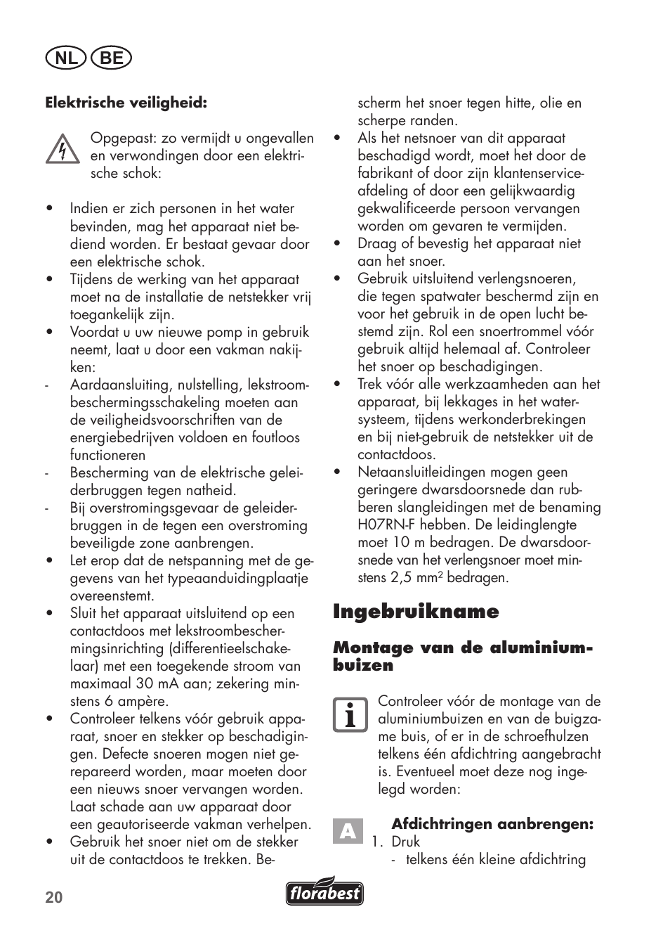 Ingebruikname, Nl be | Florabest FRP 350 C2 User Manual | Page 20 / 56