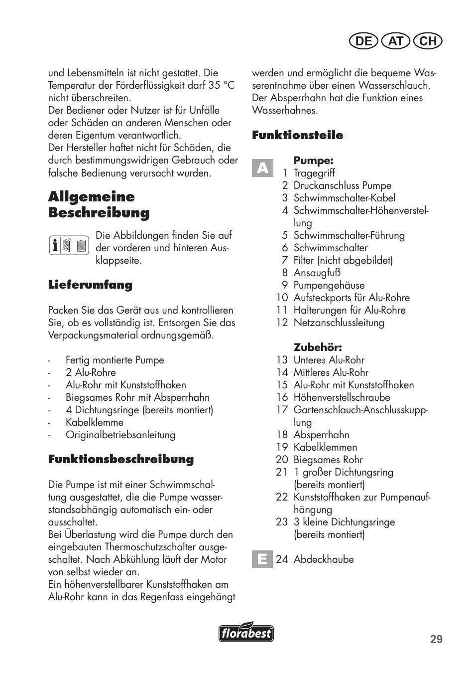 Allgemeine beschreibung, De at ch | Florabest FRP 350 C2 User Manual | Page 29 / 56