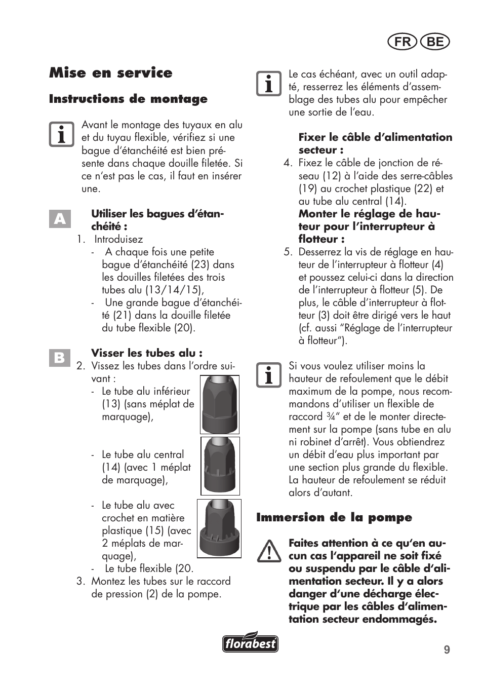 Mise en service, Fr be | Florabest FRP 350 C2 User Manual | Page 9 / 56