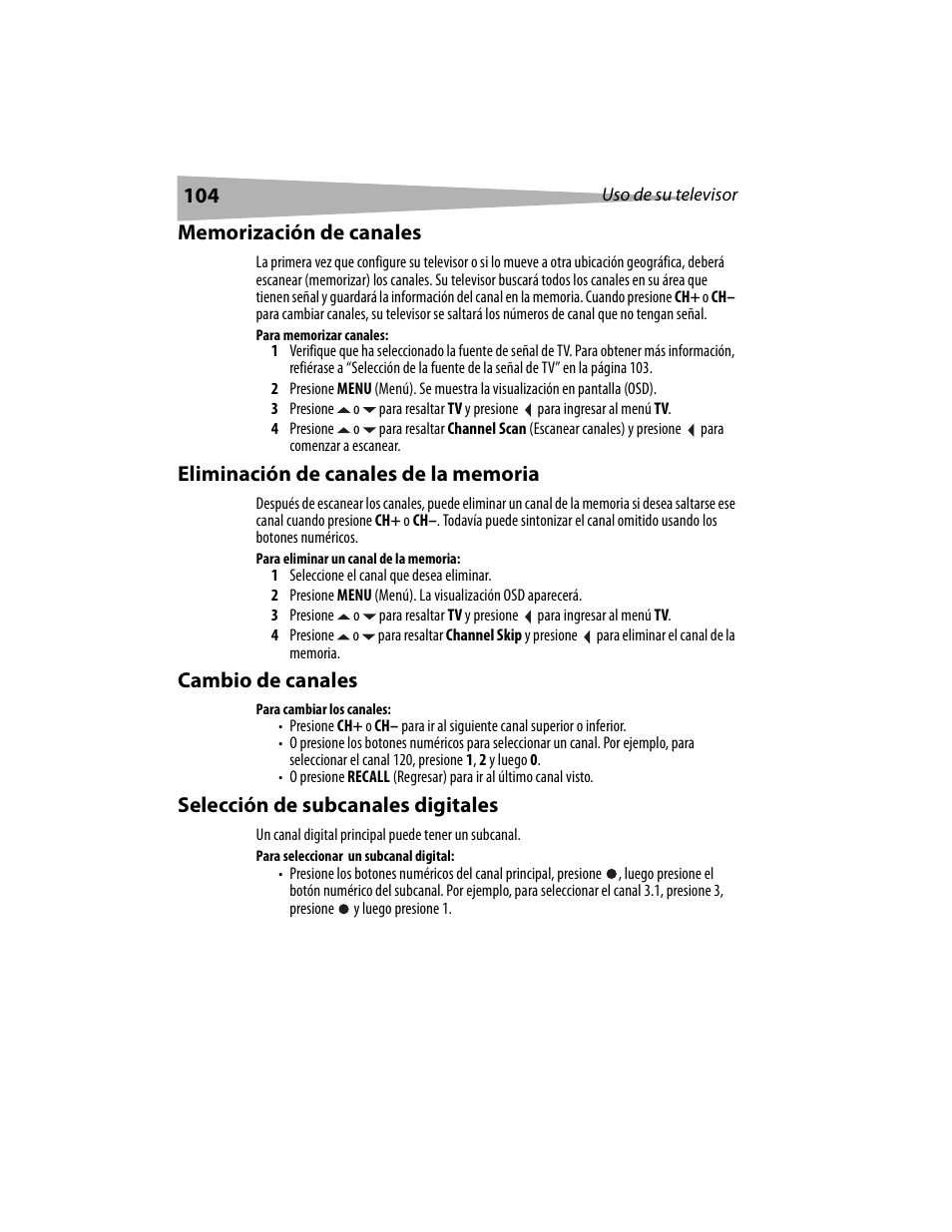 Cambio de canales, Selección de subcanales digitales | Dynex DX-LCD19 User Manual | Page 104 / 124