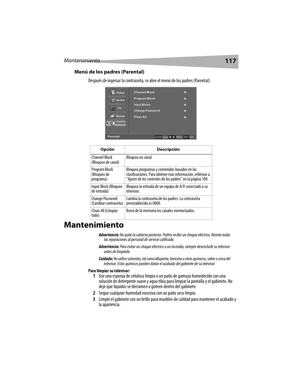 Mantenimiento | Dynex DX-LCD19 User Manual | Page 117 / 124