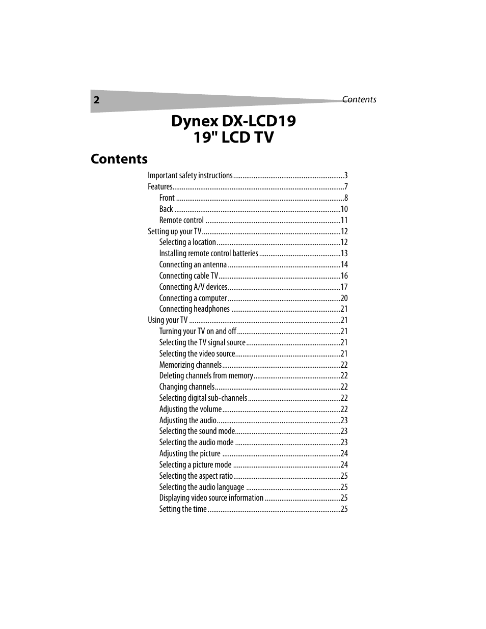 Dynex DX-LCD19 User Manual | Page 2 / 124