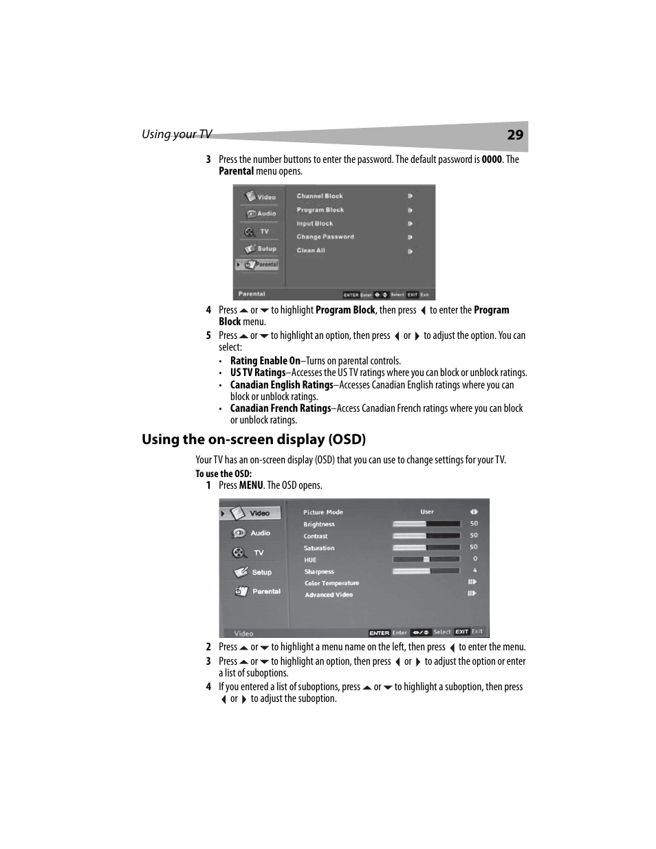 Using the on-screen display (osd) | Dynex DX-LCD19 User Manual | Page 29 / 124