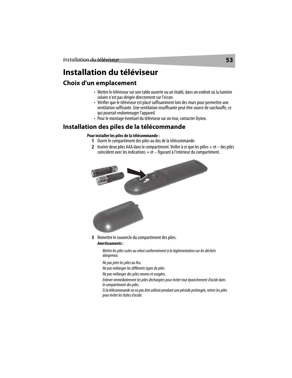 Installation du téléviseur | Dynex DX-LCD19 User Manual | Page 53 / 124