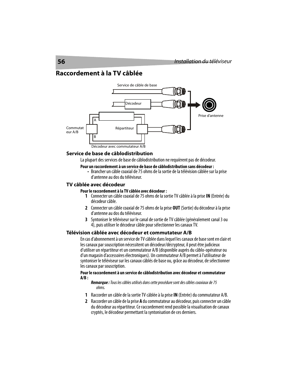 Raccordement à la tv câblée | Dynex DX-LCD19 User Manual | Page 56 / 124