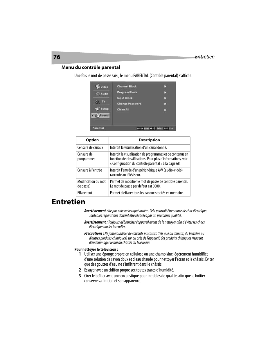 Entretien | Dynex DX-LCD19 User Manual | Page 76 / 124