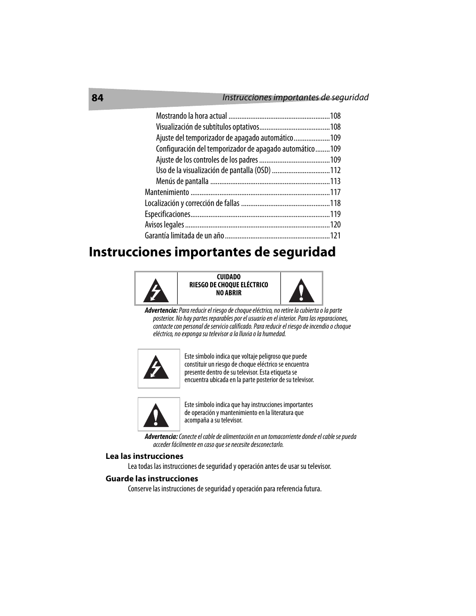 Instrucciones importantes de seguridad | Dynex DX-LCD19 User Manual | Page 84 / 124