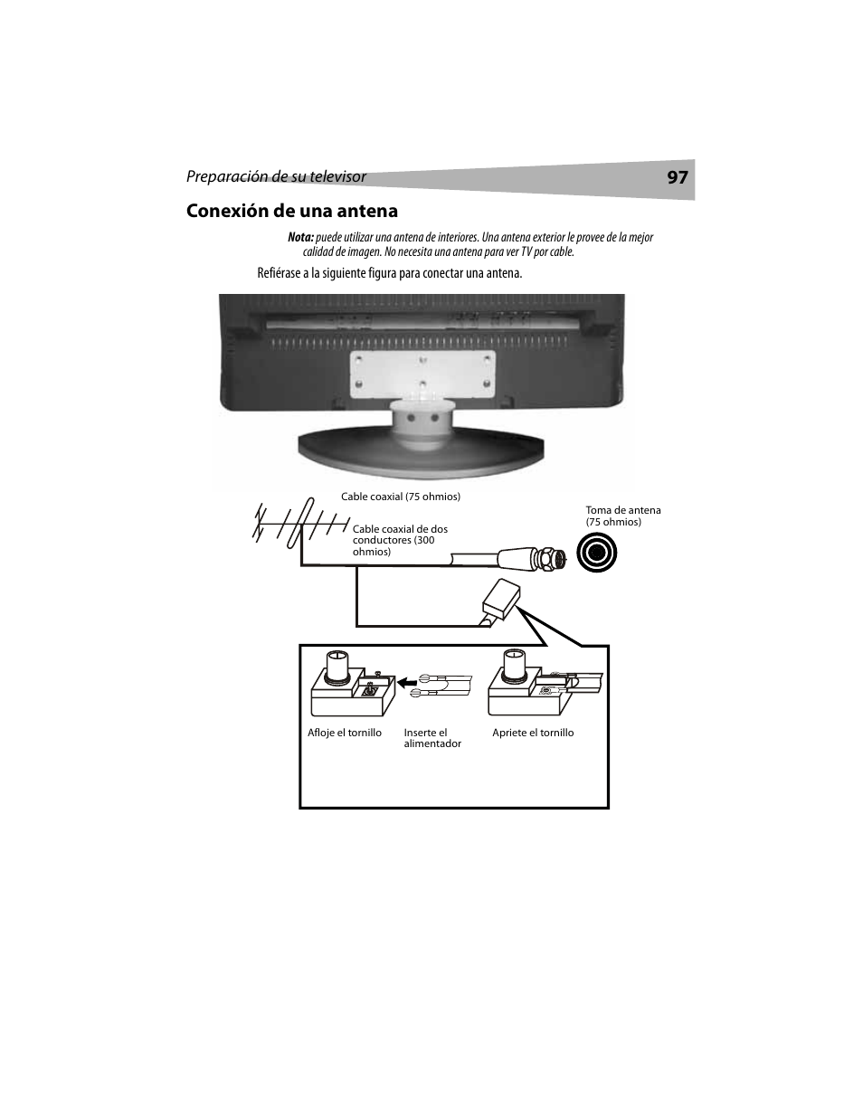 97 conexión de una antena | Dynex DX-LCD19 User Manual | Page 97 / 124