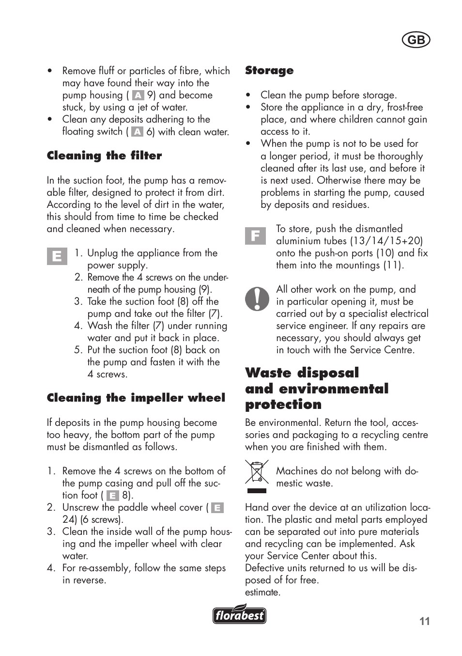 Waste disposal and environmental protection | Florabest FRP 350 C2 User Manual | Page 11 / 80
