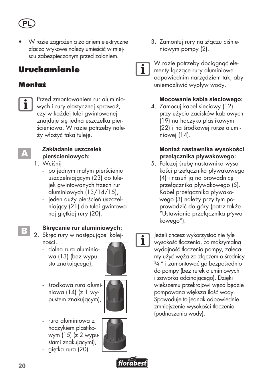 Uruchamianie | Florabest FRP 350 C2 User Manual | Page 20 / 80