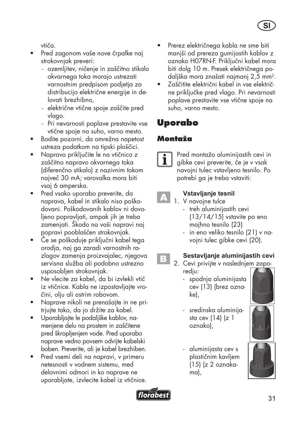 Uporabo | Florabest FRP 350 C2 User Manual | Page 31 / 80