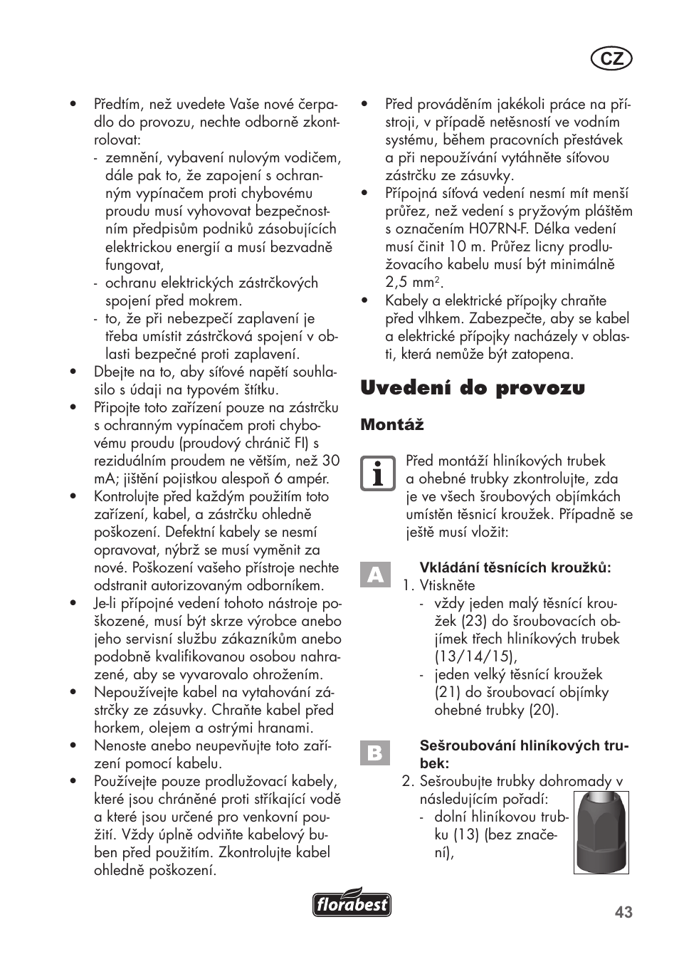 Uvedení do provozu | Florabest FRP 350 C2 User Manual | Page 43 / 80