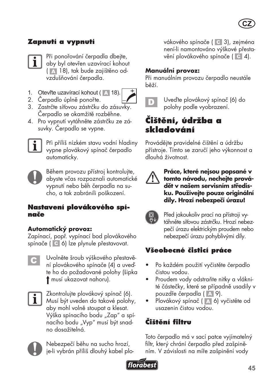 Čištění, údržba a skladování | Florabest FRP 350 C2 User Manual | Page 45 / 80