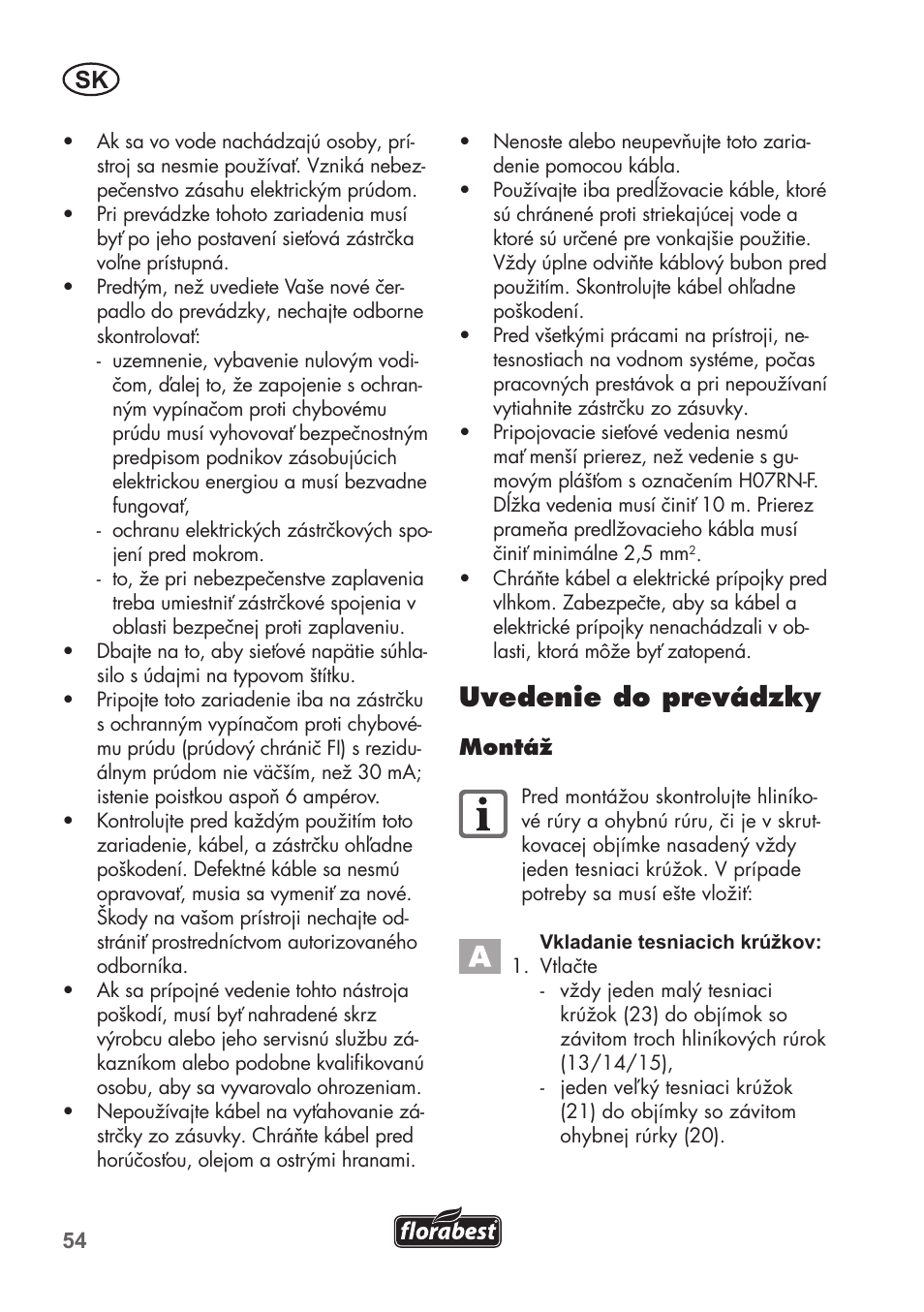 Uvedenie do prevádzky | Florabest FRP 350 C2 User Manual | Page 54 / 80