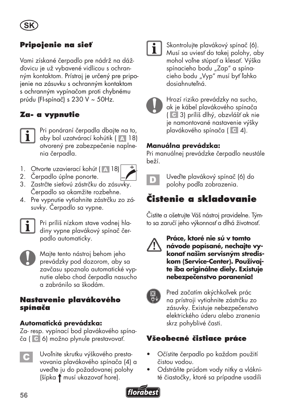 Čistenie a skladovanie | Florabest FRP 350 C2 User Manual | Page 56 / 80