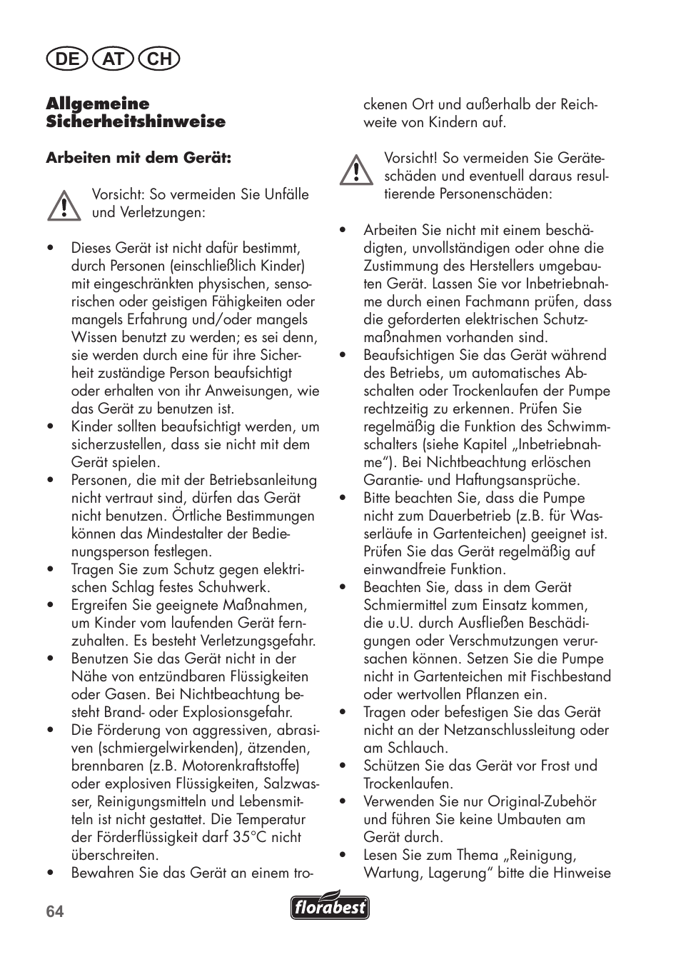 De at ch | Florabest FRP 350 C2 User Manual | Page 64 / 80