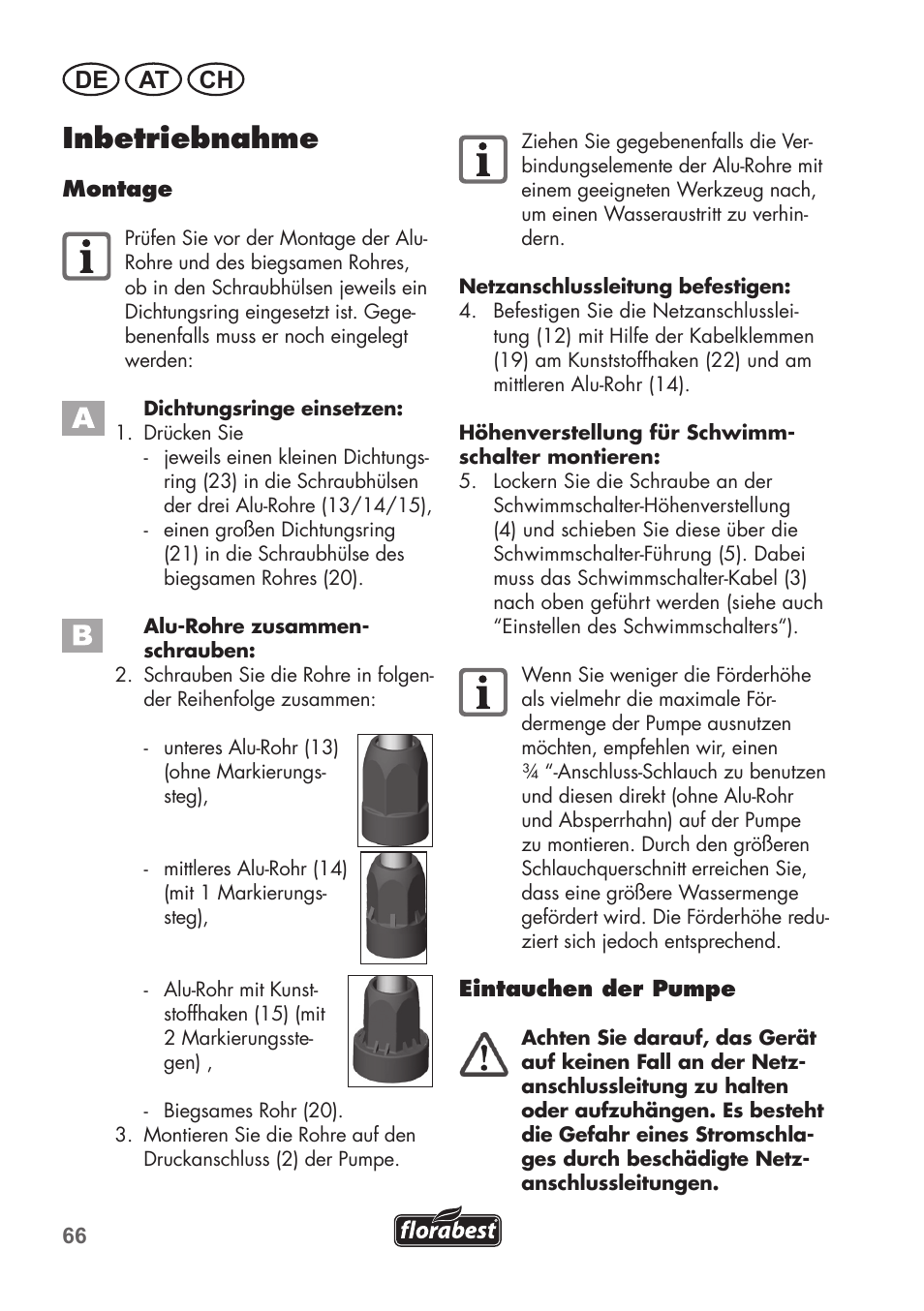 Inbetriebnahme, De at ch | Florabest FRP 350 C2 User Manual | Page 66 / 80