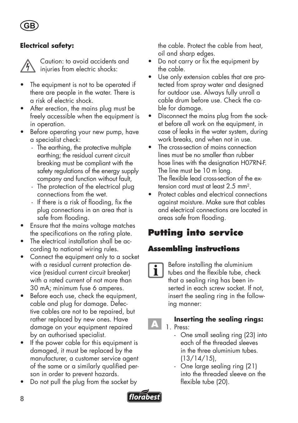 Putting into service | Florabest FRP 350 C2 User Manual | Page 8 / 80