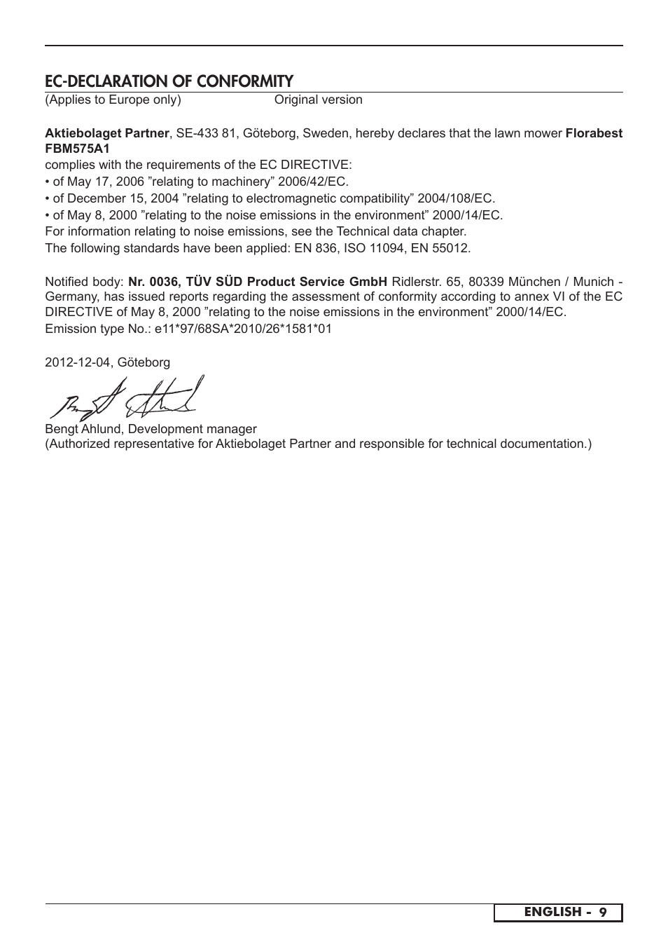 Ec-declaration of conformity | Florabest FBM 575 A1 User Manual | Page 11 / 48