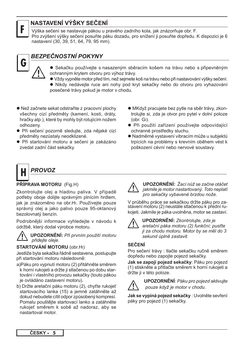 Nastavení výšky sečení, Bezpečnostní pokyny, Provoz | Florabest FBM 575 A1 User Manual | Page 16 / 48