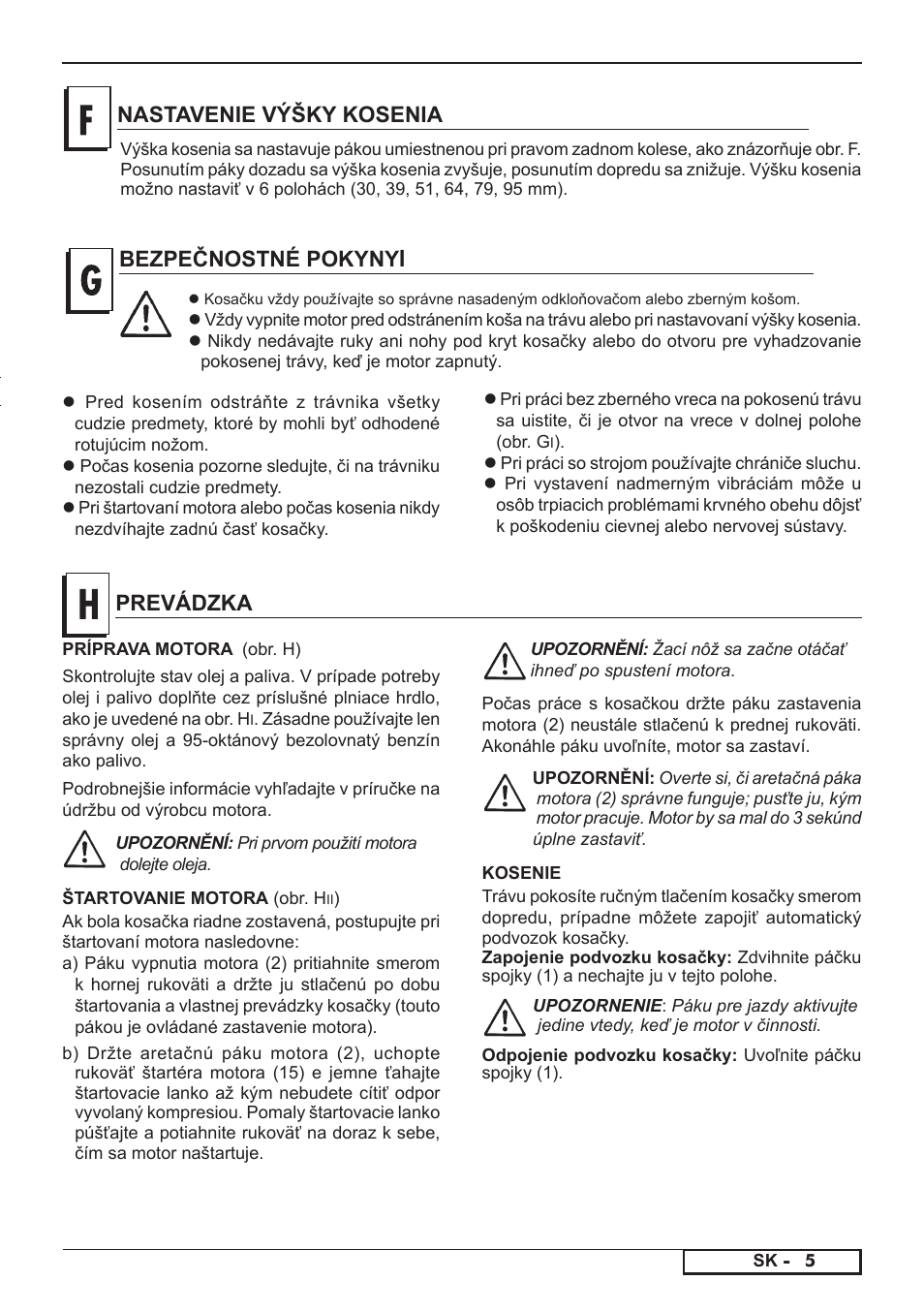 Bezpečnostné pokyny i, Prevádzka, Nastavenie výšky kosenia | Florabest FBM 575 A1 User Manual | Page 25 / 48