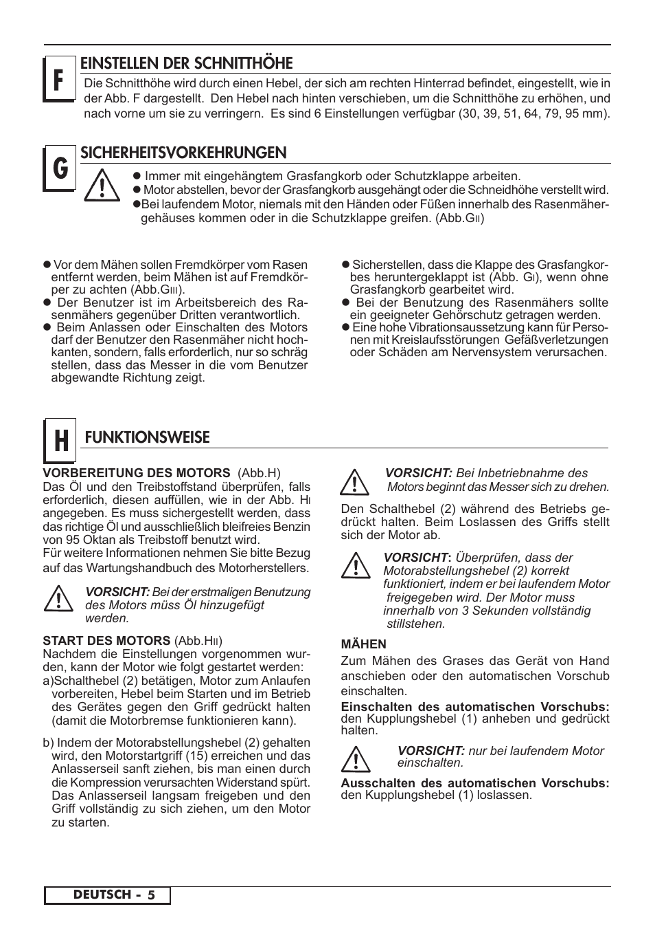 Sicherheitsvorkehrungen, Funktionsweise, Einstellen der schnitthöhe | Florabest FBM 575 A1 User Manual | Page 34 / 48