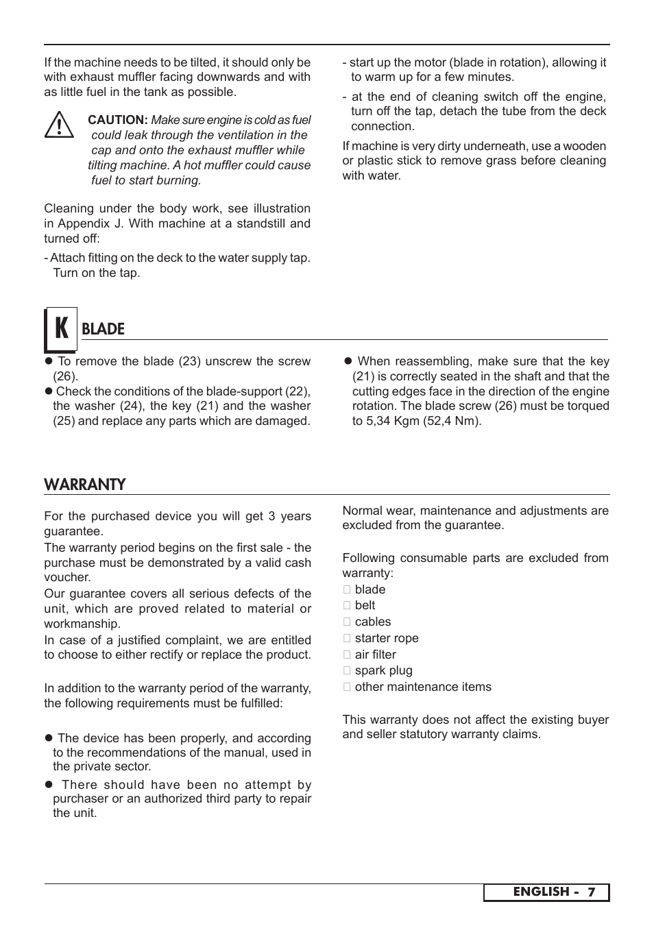 Warranty, Blade | Florabest FBM 575 A1 User Manual | Page 9 / 48