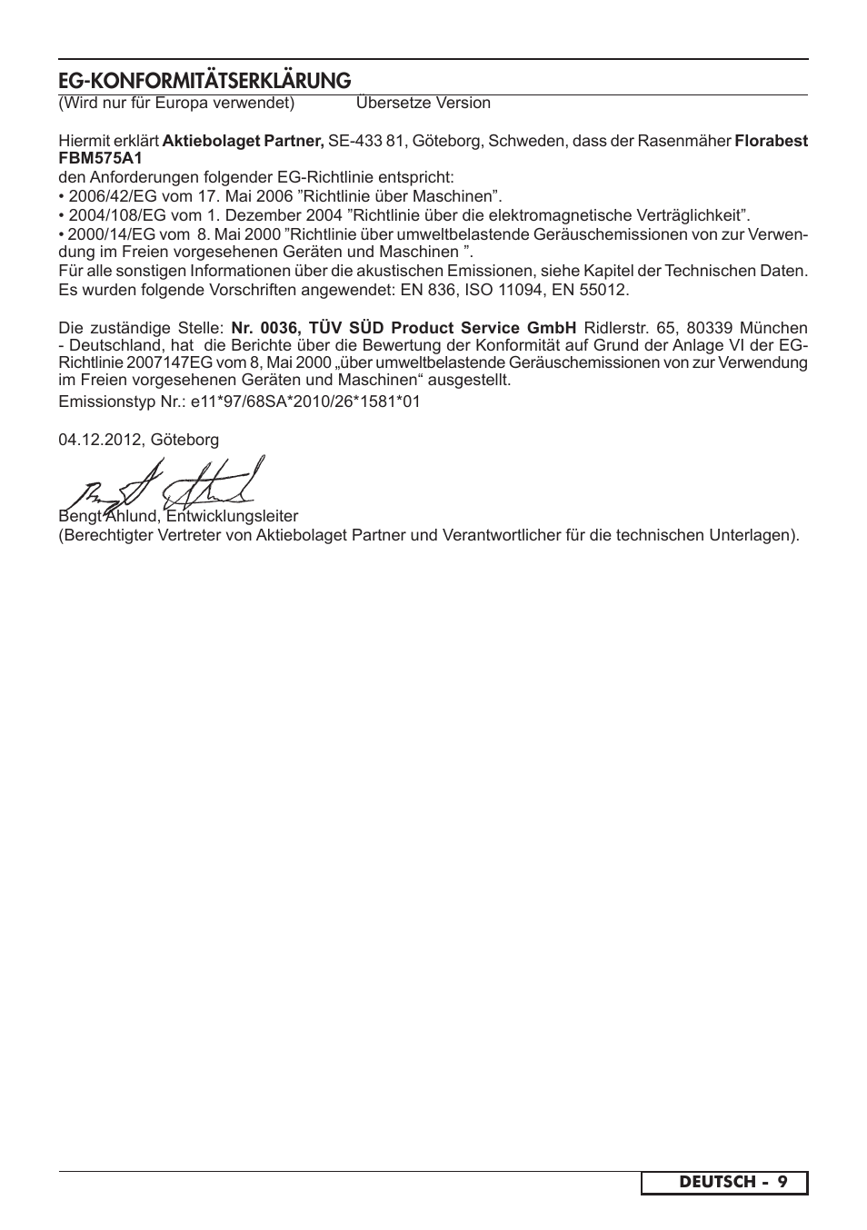 Eg-konformitätserklärung | Florabest FBM 575 A1 User Manual | Page 11 / 46