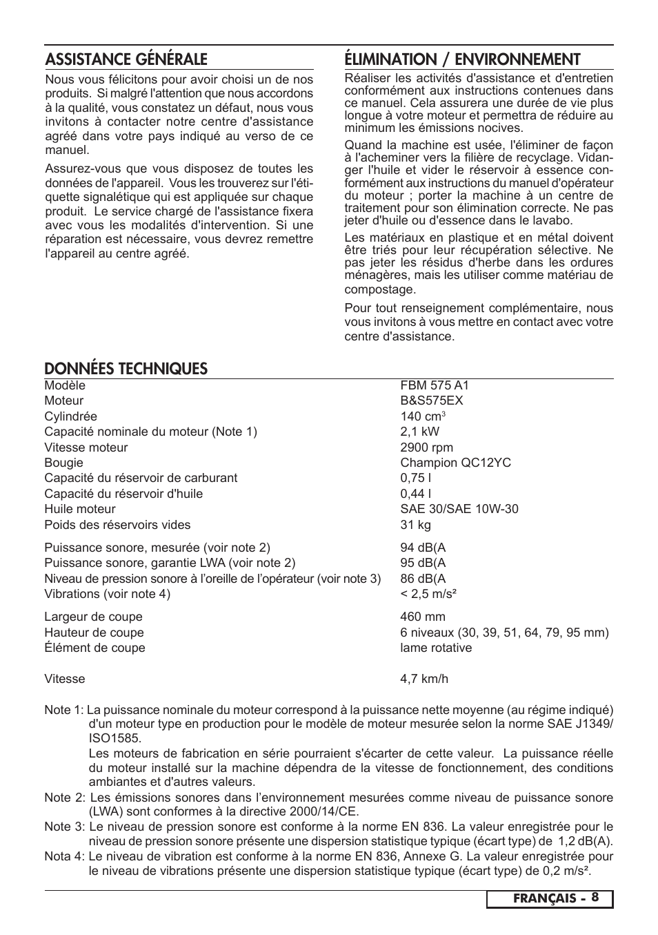 Élimination / environnement, Assistance générale, Données techniques | Florabest FBM 575 A1 User Manual | Page 19 / 46