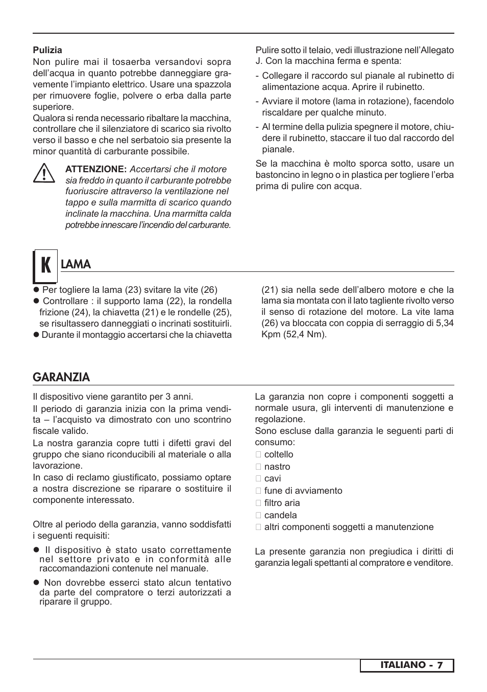 Lama, Garanzia | Florabest FBM 575 A1 User Manual | Page 27 / 46