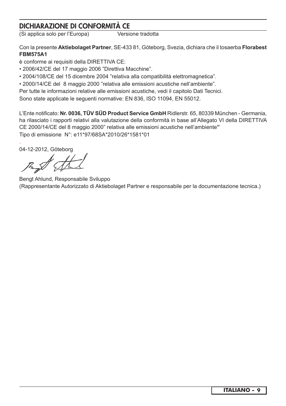Dichiarazione di conformità ce | Florabest FBM 575 A1 User Manual | Page 29 / 46