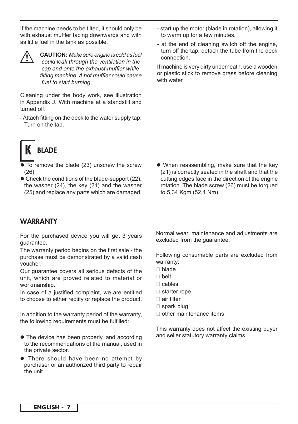 Warranty, Blade | Florabest FBM 575 A1 User Manual | Page 36 / 46