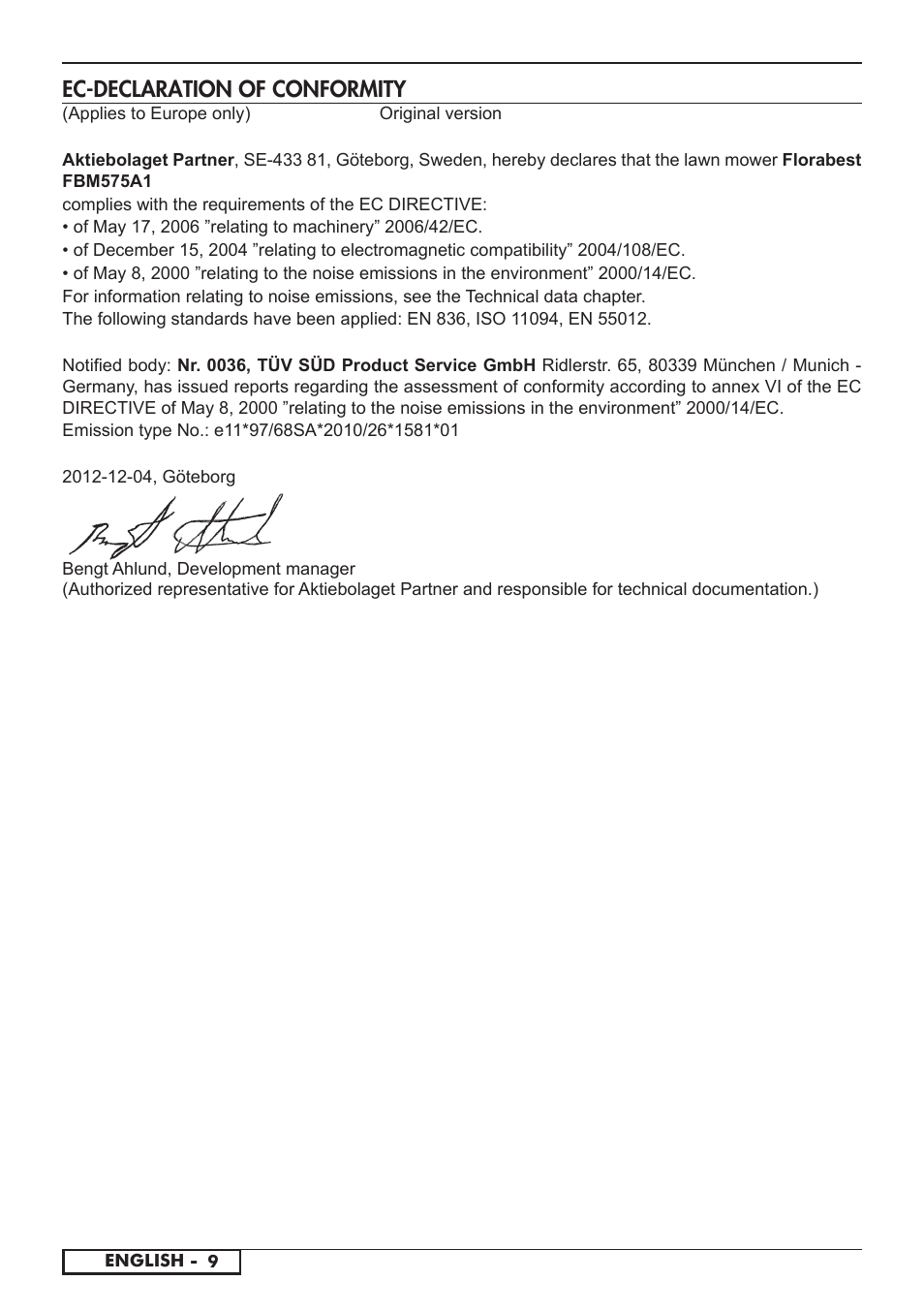 Ec-declaration of conformity | Florabest FBM 575 A1 User Manual | Page 38 / 46