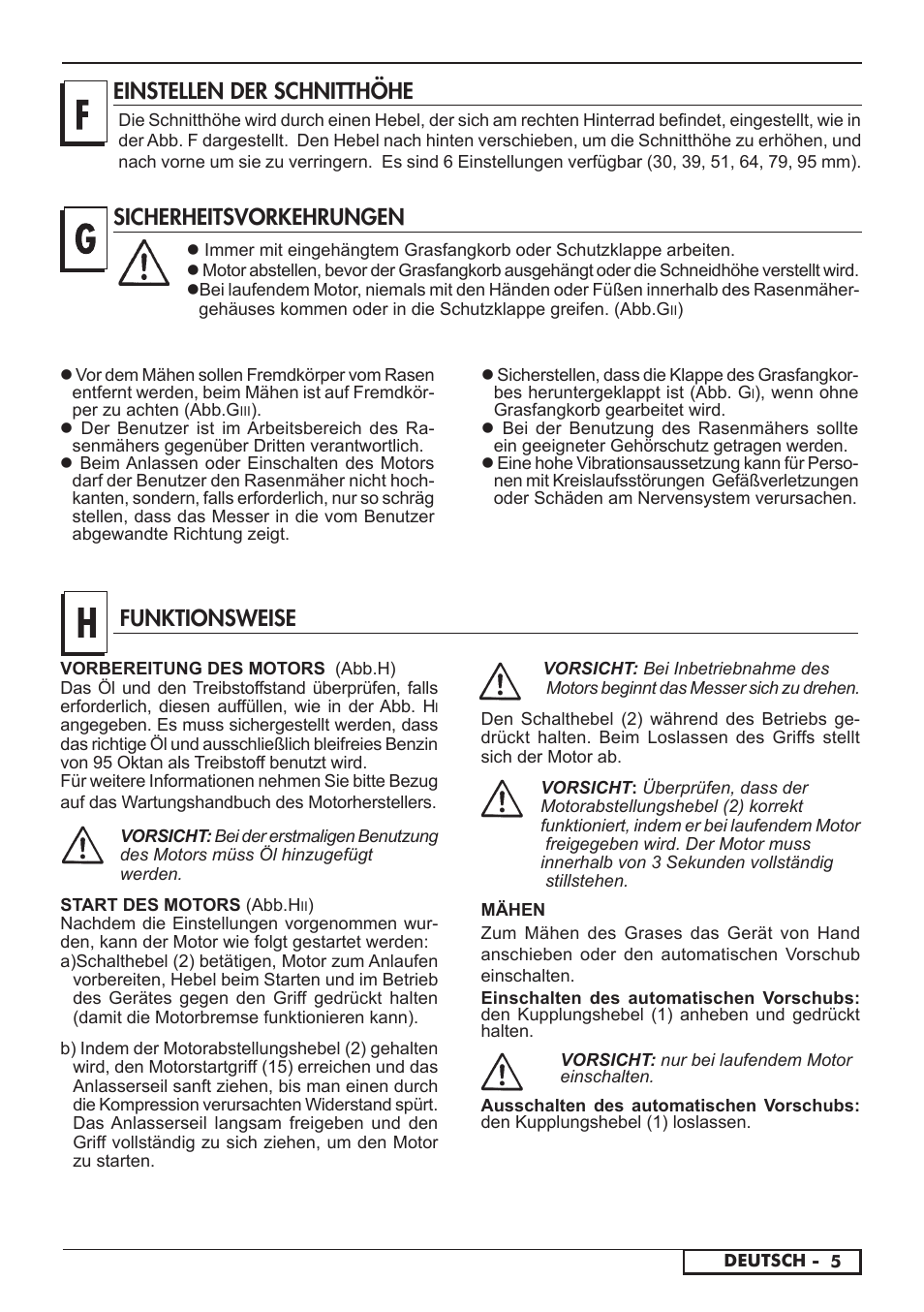 Sicherheitsvorkehrungen, Funktionsweise, Einstellen der schnitthöhe | Florabest FBM 575 A1 User Manual | Page 7 / 46