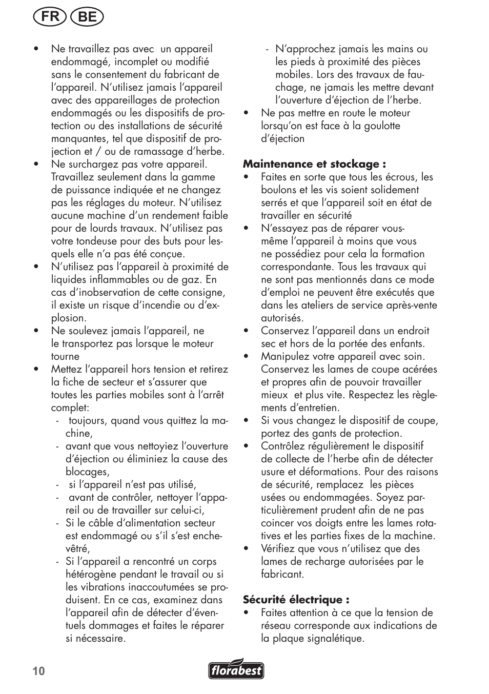 Be fr | Florabest FRM 1800 A1 User Manual | Page 10 / 60