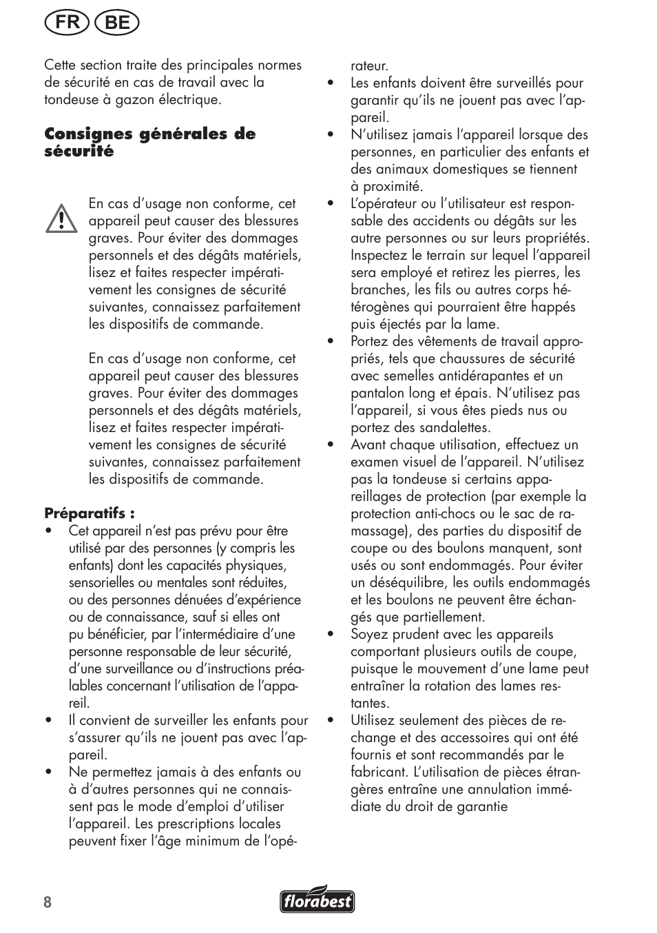 Be fr | Florabest FRM 1800 A1 User Manual | Page 8 / 60