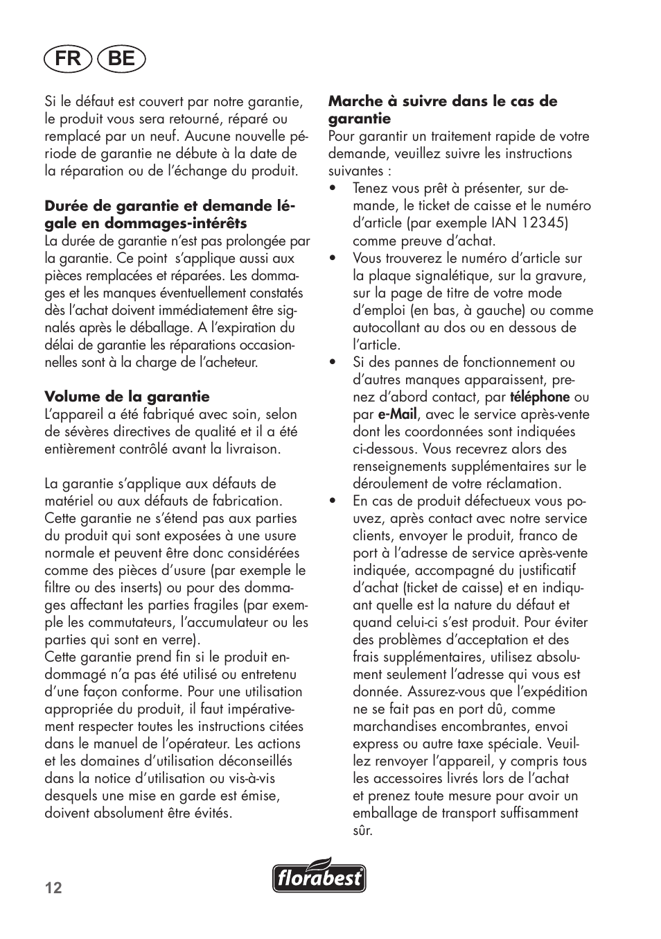 Fr be | Florabest FHa 1100 B2 User Manual | Page 12 / 48