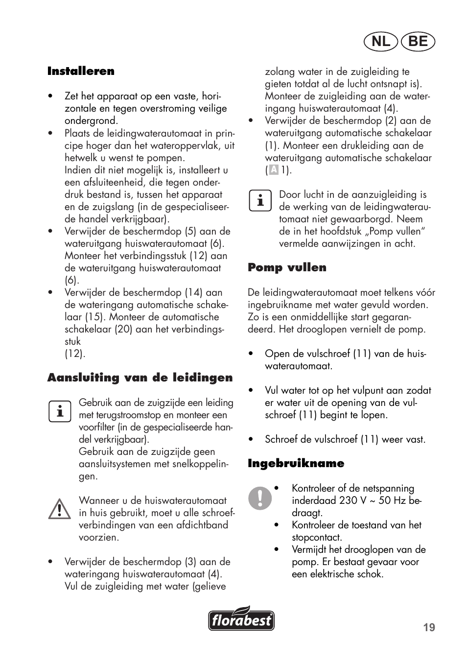 Be nl | Florabest FHa 1100 B2 User Manual | Page 19 / 48