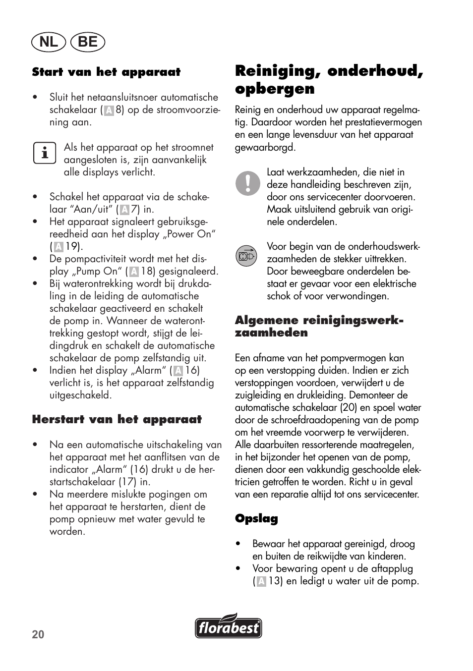 Nl be, Reiniging, onderhoud, opbergen | Florabest FHa 1100 B2 User Manual | Page 20 / 48
