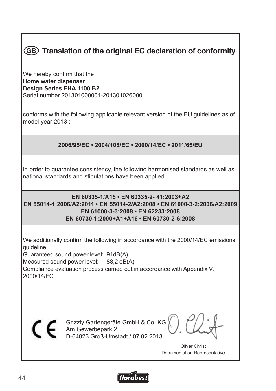 Florabest FHa 1100 B2 User Manual | Page 44 / 48