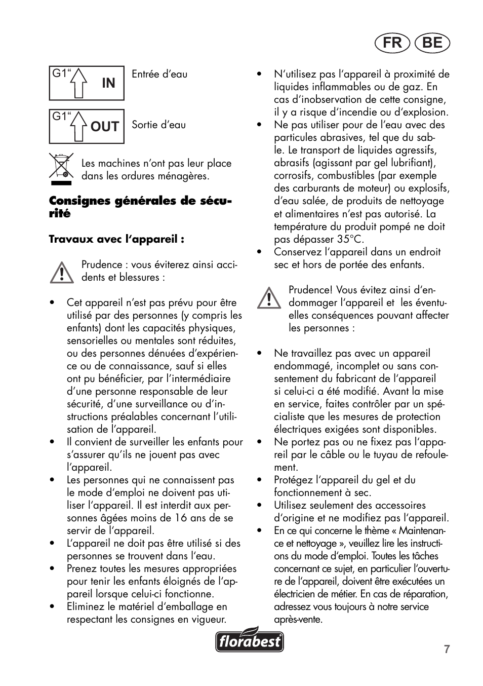 Be fr | Florabest FHa 1100 B2 User Manual | Page 7 / 48