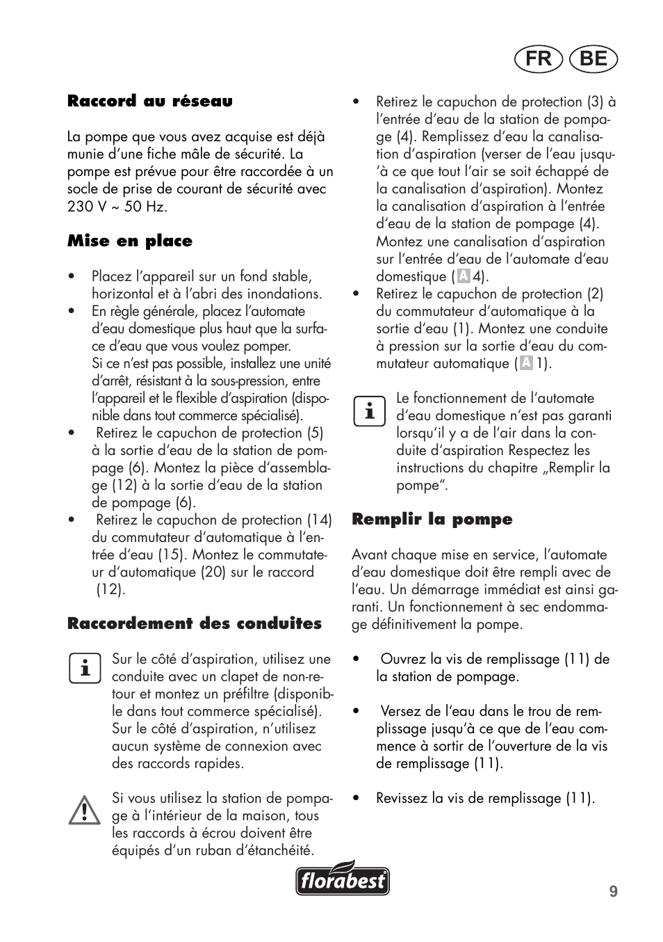 Be fr | Florabest FHa 1100 B2 User Manual | Page 9 / 48