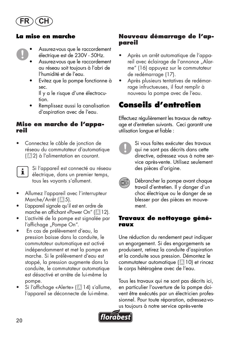 Fr ch, Conseils d’entretien | Florabest FHa 1100 B2 User Manual | Page 20 / 48